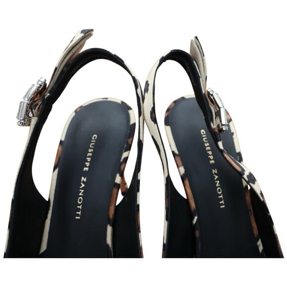 GIUSEPPE ZANOTTI Samia Embellished Leopard Print Satin Slingback Pumps Size 39 - Picture 6 of 15